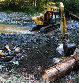excavator doing stream work in deer creek